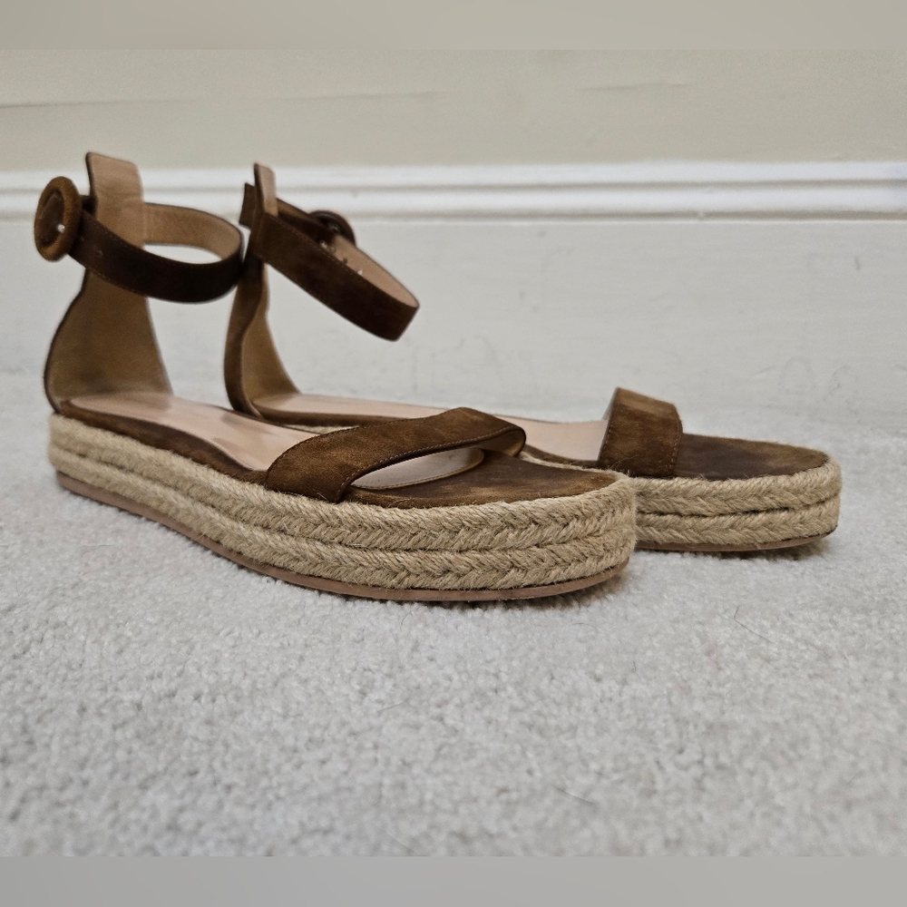 Gianvito Rossi Brown Suede Espadrille Platform Sandals